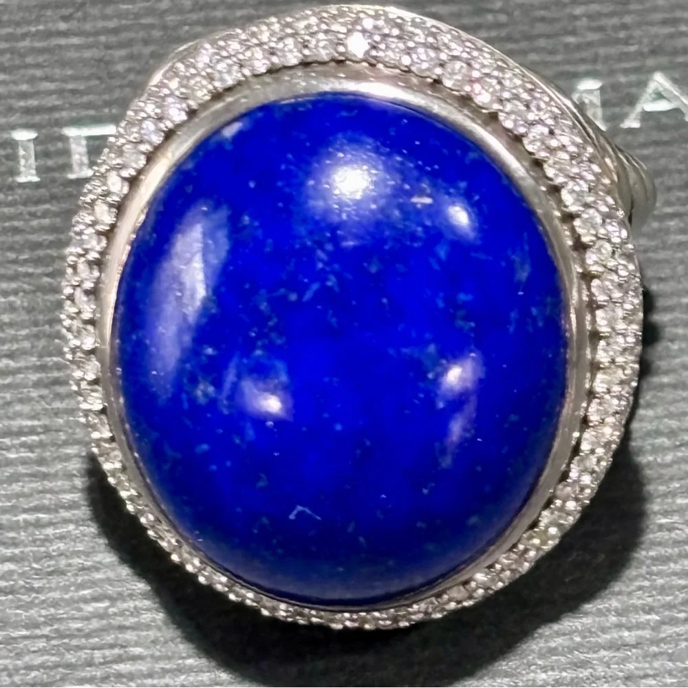 David Yurman Albion Lapis Lazuli Diamond Ring Size 6 Large Cable Statement
